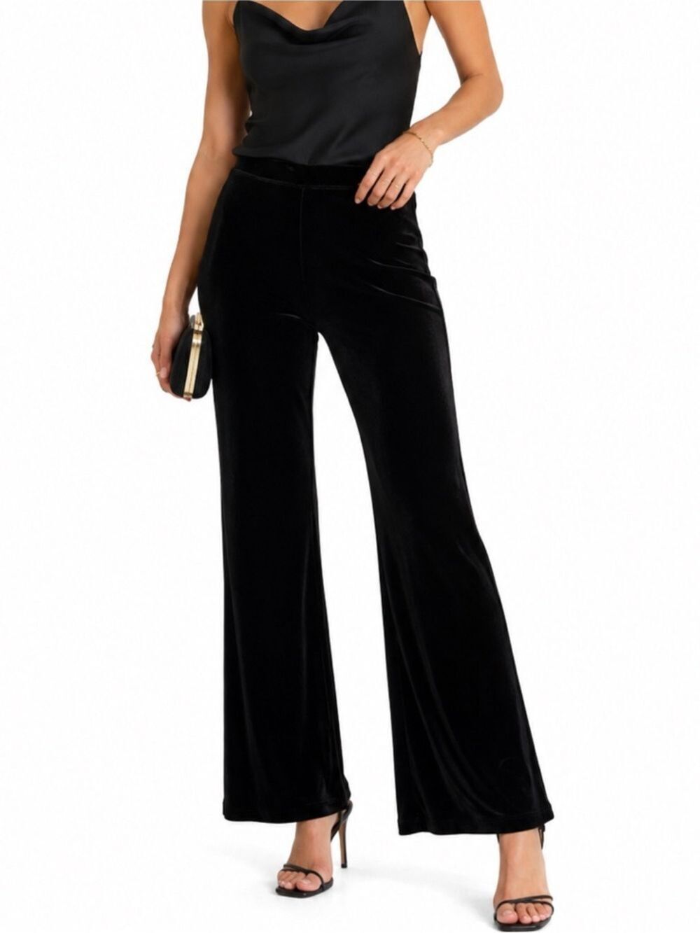 Melanie Lyne Velvet Pants Size 10 Black NWT Wide Leg Luxe Holiday Party Evening